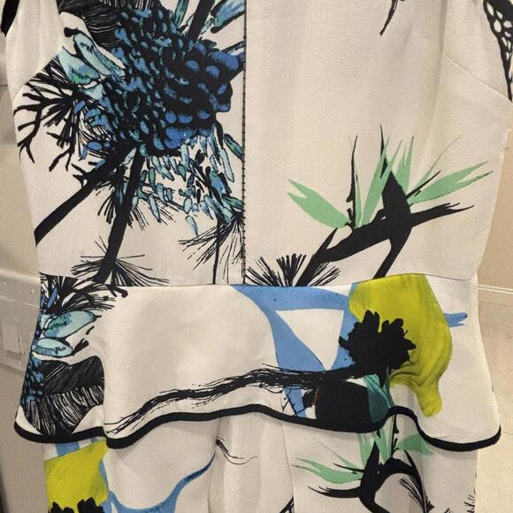 Proenza Schouler Ivory Multicolor Ikebana Print Sleeveless Peplum Dress Size 0 - Picture 3 of 9